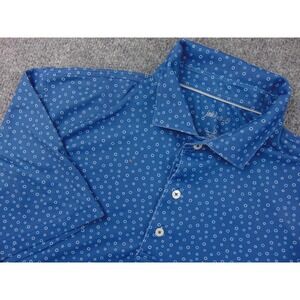 johnnie-O Polo Shirt Mens Large Blue Circle Dot Stretch Performance West Coast